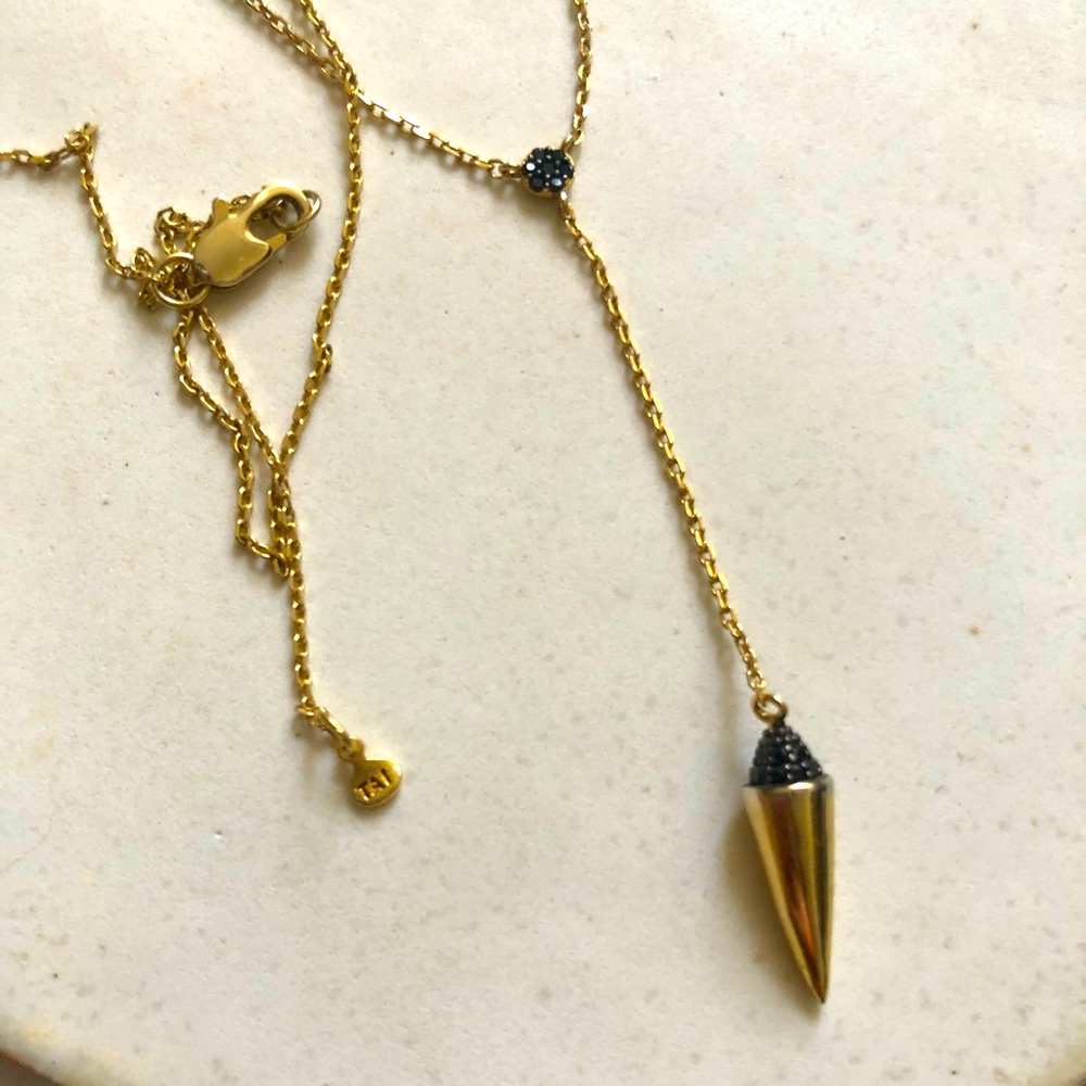 Tai black cz gold plated lariat necklace